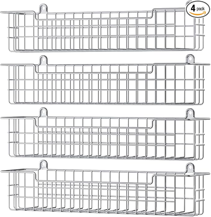 Spice Rack Wall Mount, 4-Pack Seasoning Organizer for Kitchen Storage Organization, Spice Holder Shelf Saving Space for Cabinet, RV, Pantry, Silver