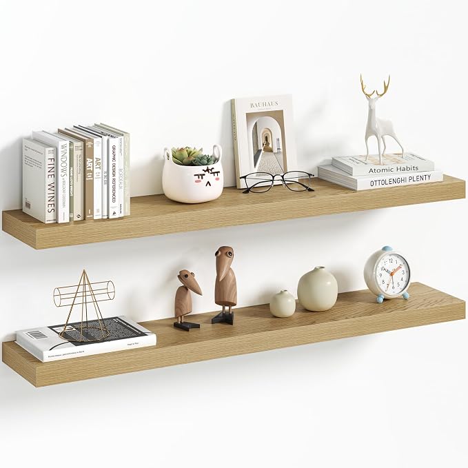 Vivelove 36 Inch Floating Shelves Wall Mounted for Display, 6.5 Deep Duty Shelves with Invisible Brackets for Living Room,Bedroom,Kitchen, Bathroom Storage & Decor,36" Wx6.5 Dx1.4 H - Oak