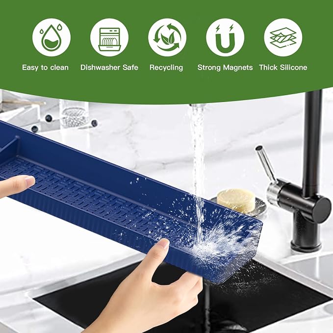 30 Inch Silicone Stove Top Shelf Magnetic for Kitchen, Strong Magnetic Heat Resistant Spice Rack Organizer for Over Stove Oven - (Navy Blue)