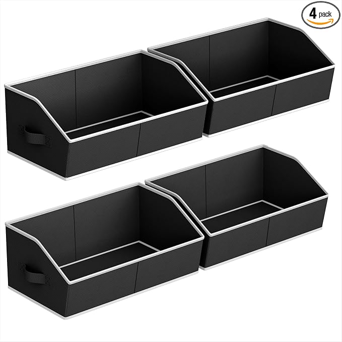 Homsorout Storage Bins for Shelves - Large Trapezoid Closet Shelf Organizer, Fabric Organization Bins with Handles, Storage Baskets for Clothes, Towel, Blanket, 4 Pack, Black