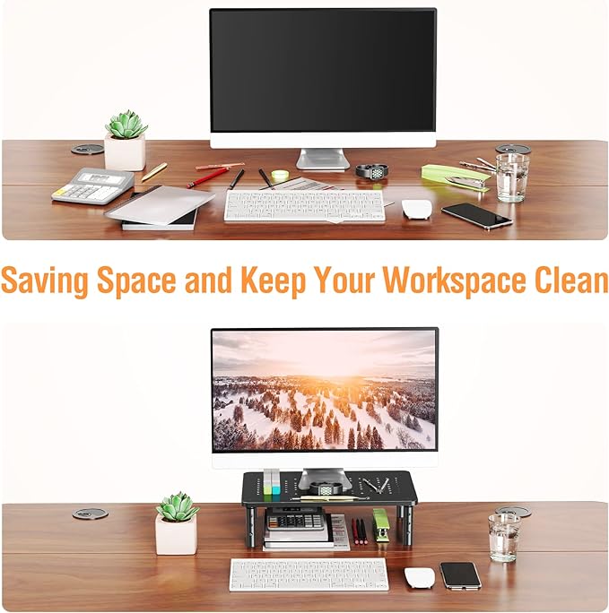 ELIVED 2 Pack Monitor Stand Riser - 3 Height Adjustable Monitor Stand for Laptop, Computer, PC, Printer, Mesh Metal Monitor Riser for Desktop Organizer.