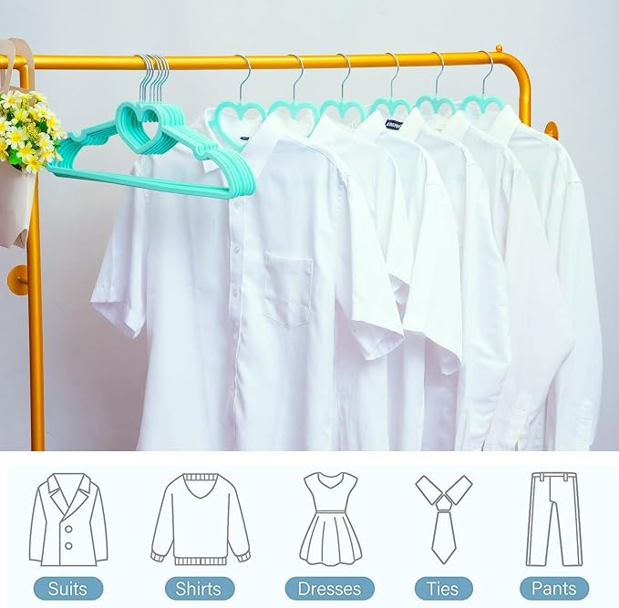 Velvet Hangers 50 Pack,16 Inch Non Slip Heart Hanger (Mix Color) | 360° Swivel Hooks, Cascade Design, Space Saving
