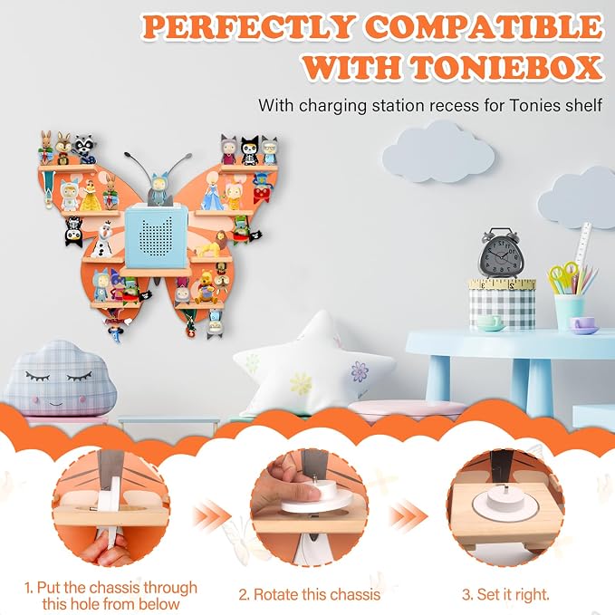Butterfly for Tonies Box 1/2 Tonies Figures Organizer Storage Shelf Wall Mounted, Magnetic Display Collection 30~40 Characters Floating Shelves Storage Player