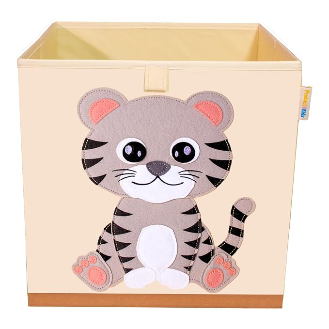 Washable Toy Organizers and Storage, Canvas Toy Chest Organizer Foldable Kids Toy Storage Organizers for Child's Bedroom or Playroom -13x13x13 Inch (Tiger Cub)