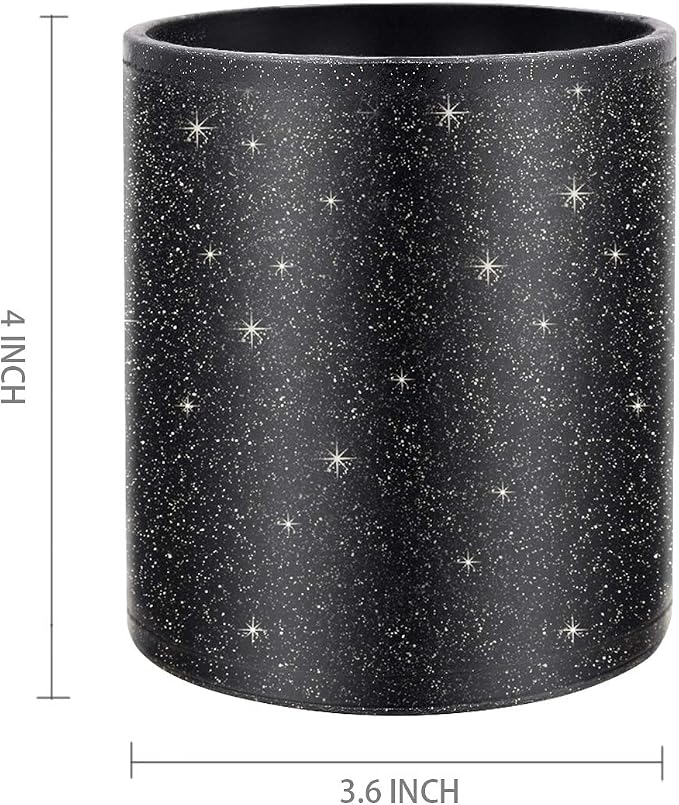 Pen Holder for Desk,Stand for Office Luxury Glitter Pencil Cup for Women Men Leather Organizer for Adult Teen, Black