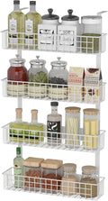 4 Tier Magnetic Spice Rack | Strongly Magnetic Spice Shelf with Utility Hooks | Refrigerator Spice Storage | Kitchen Storage Rack for Placing Seasoning Bottles, Plastic Wraps or Garbage Bags (White)