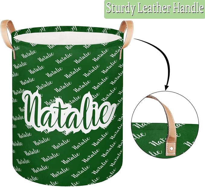 Personalized Laundry Basket, Custom Gift Laundry Hamper, Collapsible Nursery Waterproof Laundry Baskets, Dirty Clothes Toy Hamper with Handles Name Dark Green