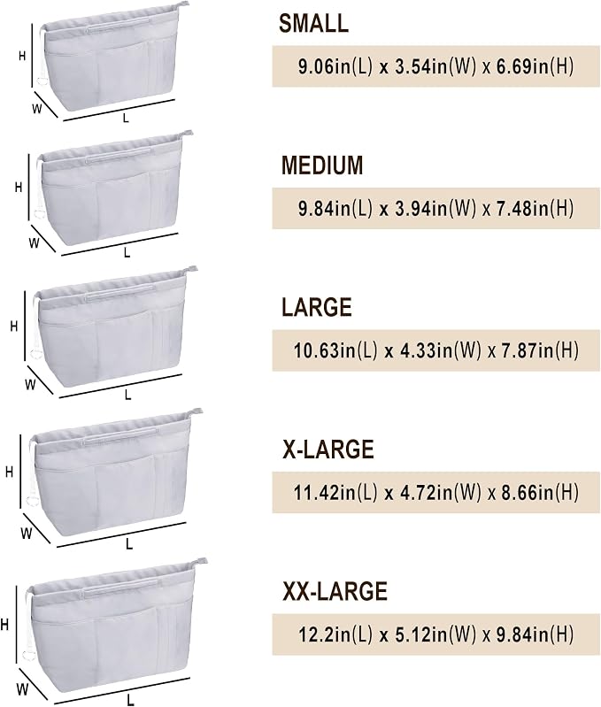Vercord Purse Insert Organizers for Tote Handbag Bag in Bag with Zipper Liner Bag Organizer for Women 14 pockets