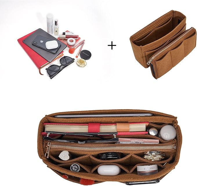 Vercord Felt Organizer Insert For Purse Handbag Tote Bag In Bag Inside Shaper Divider Neo Coffee Slender Medium