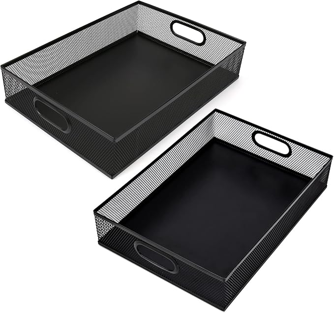 2Pcs Desk Drawer Organizer, Stable Metal Mesh Desk Storage Tray, Versatile Storage Box Set for Office Home Supplies,13 x 9 inches