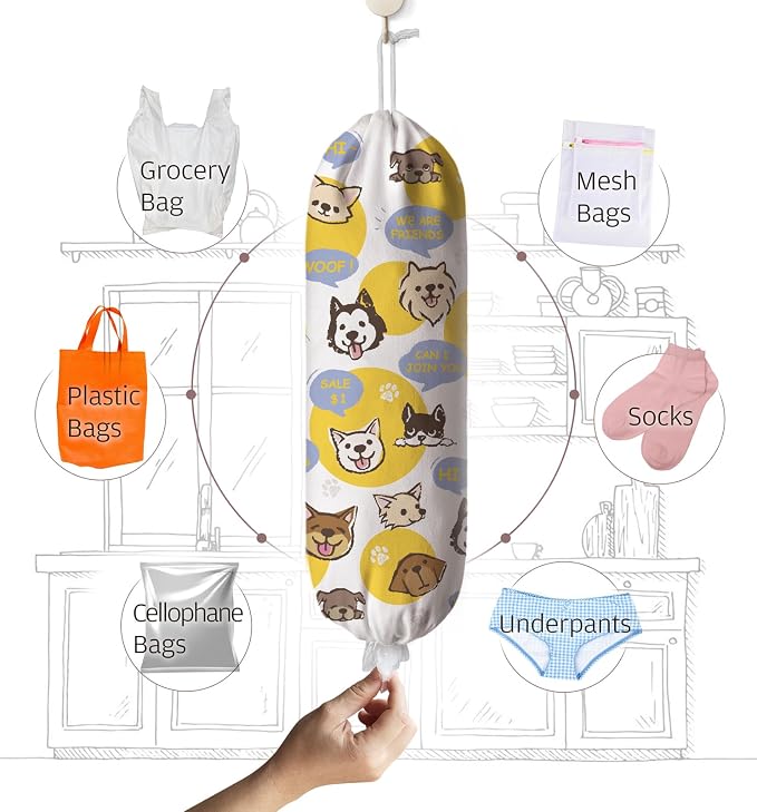 Dogs Plastic Bag Holder,Grocery Shopping Bags Storage Organizer Keeper,Dogs Lover Gifts 23" x 9"