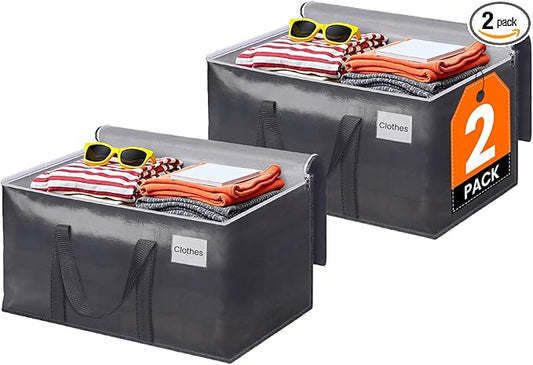 ElegantArray 2 Pack Moving Bags Heavy Duty, Moving Boxes, Storage Bags with Zipper & Handles & Tag for College & Dorm Moving Supplies Grey Laundry Hamper Bag, Foldable Space-saving Totes (76L, Grey)