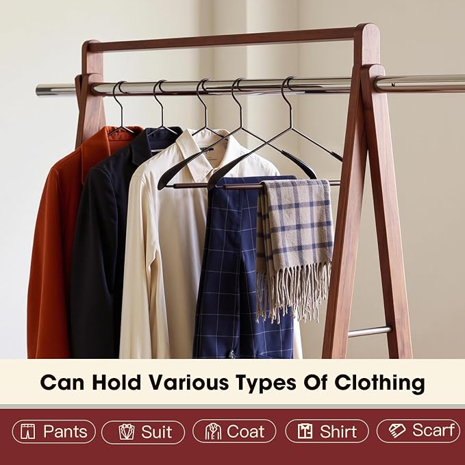 Metal Hangers 12 Pack Suit Hangers,Sweater Hangers No Shoulder Bump,Wide Shoulder Hangers with Wood Pant Bar,Suit Hangers for Men,for Sweaters, Suits, Dresses, Jackets, Pants