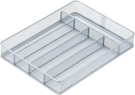 Honey-Can-Do KCH-02154 Steel Mesh 5-Compartment Cutlery Utensil Organizer, Silver