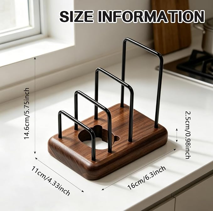 Chopping Board Rack with Walnut Base – 3 Slot Wood Cutting Board Holder Pot Lid Stand, Baking Trays Pans Plates Cabinet Storage Divider Accessory for Home Countertop Kitchen Storage & Organizer