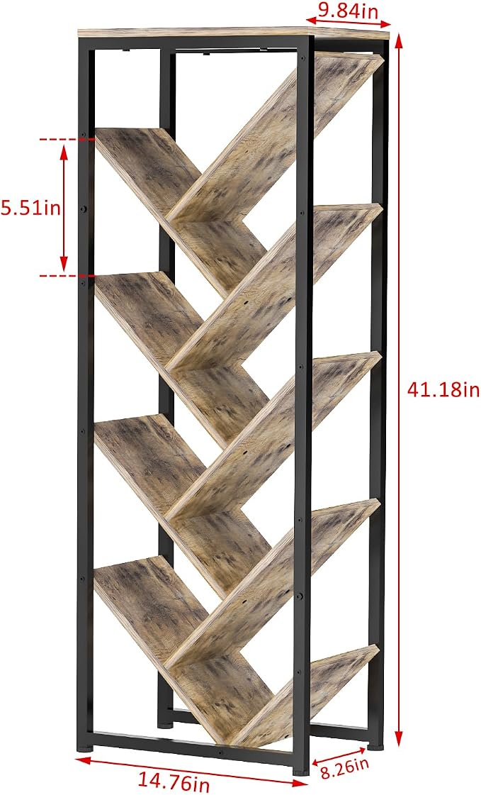 Cutogxon Tree Bookshelf - 9 Tier Floor Standing Tree Bookshelf for Hardcover Books, Small Bookshelf for Small Spaces Bookshelves Wooden Book Storage Organizer Shelves for Bedroom Living Room