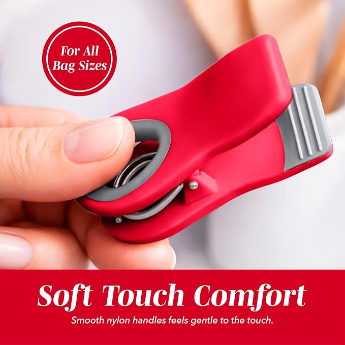 COOK WITH COLOR Bag Clips with Magnet- Food, Chip, Bag Clips for Food Storage with Airtight Seal Grip for Bread, Snack and Food Bags (Red, Pack of 10)
