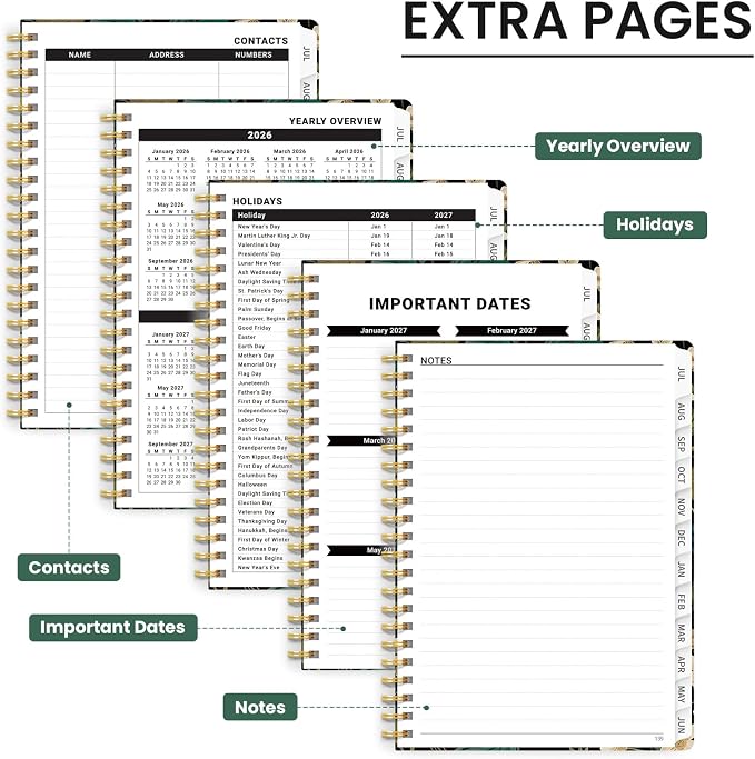 Planner 2026-2027, Hardcover Monthly and Weekly Academic Planner July 2026 - June 2027, Teacher and Student Calendar Agenda Book with Tabs, A5 (6.3" x 8.5"), Ideal for School and Office, Forest Botanica