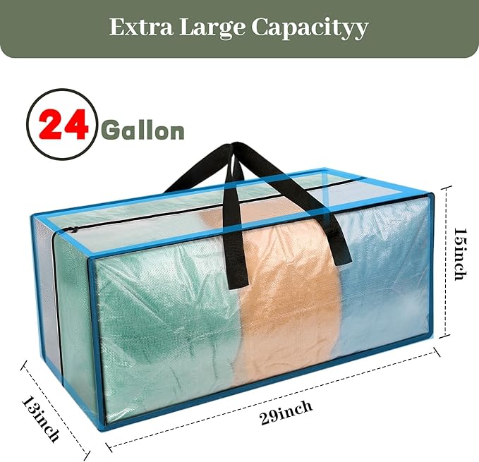 Heavy Duty Clear Moving Bags with Strong Zipper & Comfortable Handles | 6 Pack Extra Large Storage Bags Totes Moving Boxes Packing Supplies for College Dorm Room Essentials Compatible with IKEA