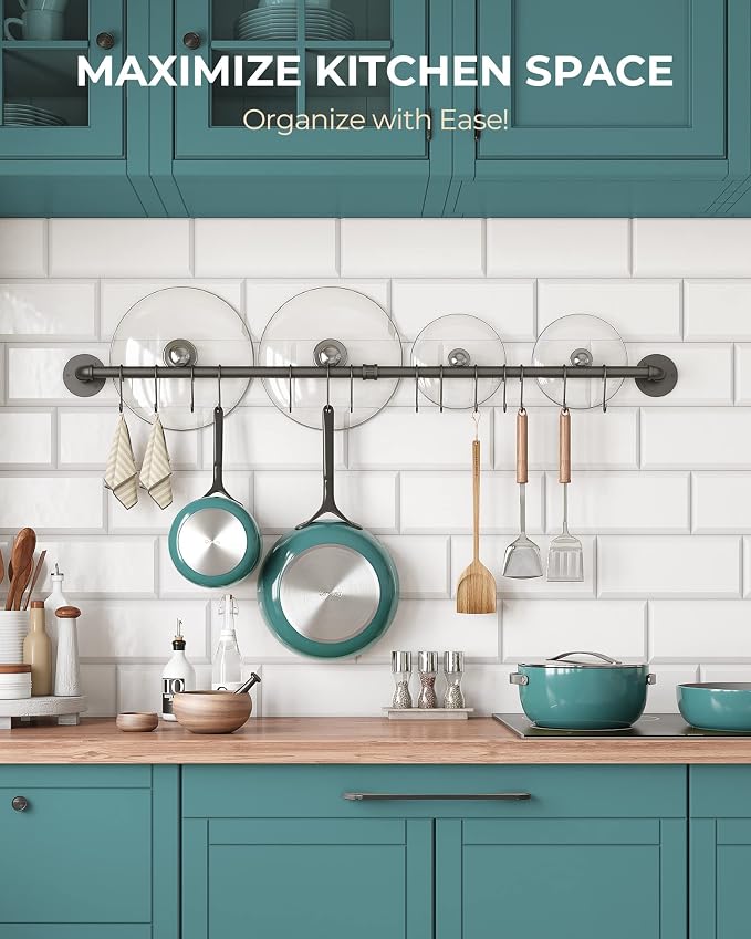 OROPY 38'' Pot Rack Wall Mounted, Iron Pipe Hanging Pot Rack, 14 S Hooks | Industrial Utensils Kitchen Hanging Rail, Pot and Pan Organizer, Pot Lid Organizer, Black
