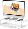Acrylic Computer Monitor Stand Riser Clear Laptop Stand for Desk | L16''xW7.5''xH4'' PC Holder Riser Compatible with All Notebooks and Monitor Sturdy Transparent Decoration for Office and Home