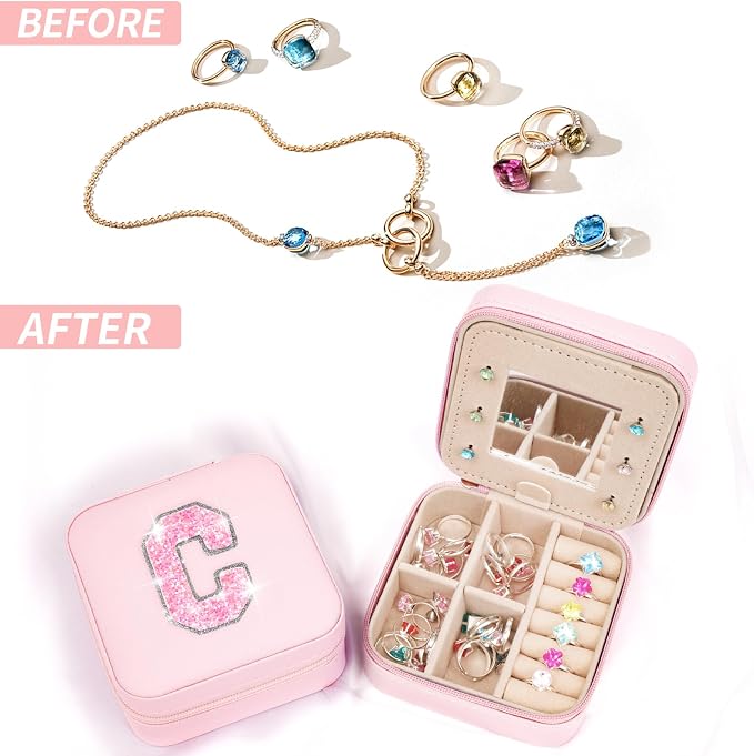 Uygafly Gifts for Teen Girl Trendy Stuff,Birthday Gift for 5 6 7 8 9 10 11 12 13 14 15 Year Old Girls,Cute Travel Jewelry Case Small Box | Pink,C