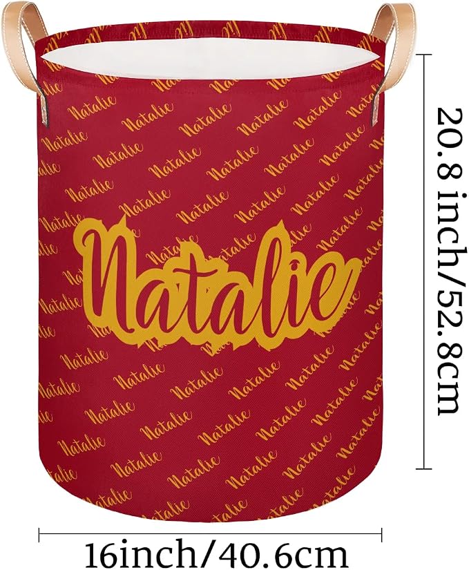Personalized Laundry Basket, Custom Gift Laundry Hamper, Collapsible Nursery Waterproof Laundry Baskets, Dirty Clothes Toy Hamper with Handles Name Gold Red
