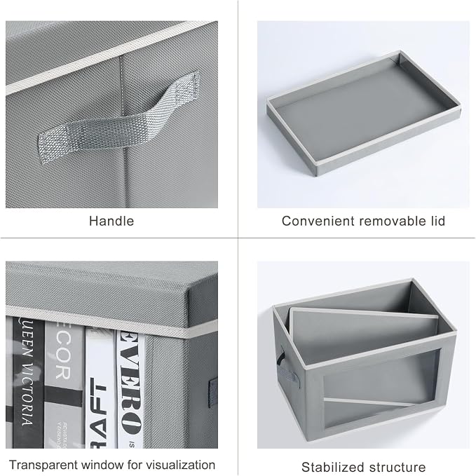 Homsorout Large Storage Baskets with Lids - Stackable Cube Bins for Closet, 6 Pack Grey Windows Organizer Bins, Home Organizers and Storage for Clothes, CD, Towels