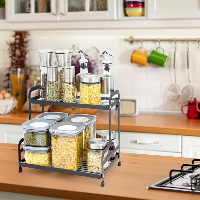 2-Tier Metal Countertop Organizer – Standing Shelf for Bathroom Vanity, Kitchen Spice Rack, Under Sink Storage, Cosmetics Display