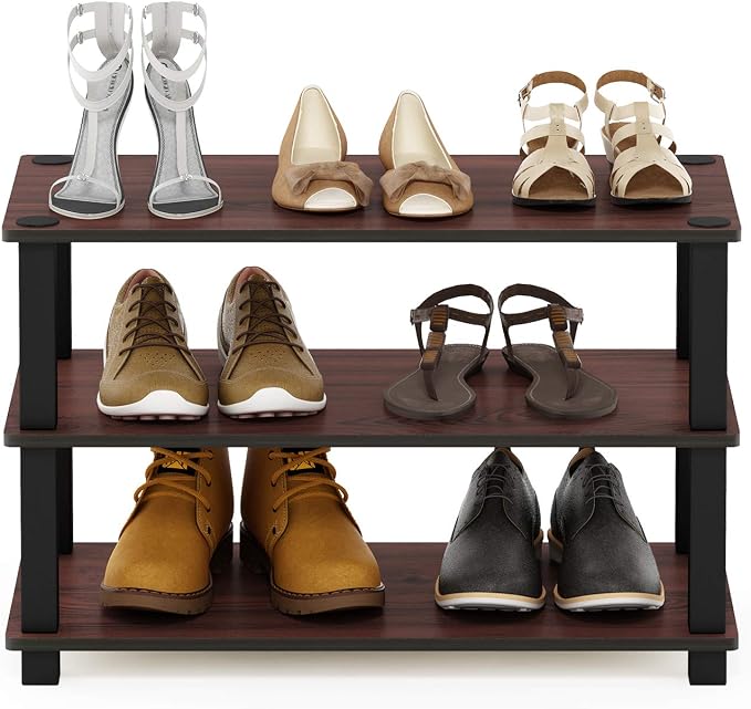 Furinno Turn-S-Tube 3-Tier Shoe Rack, Dark Cherry/Black (Pack of 3)