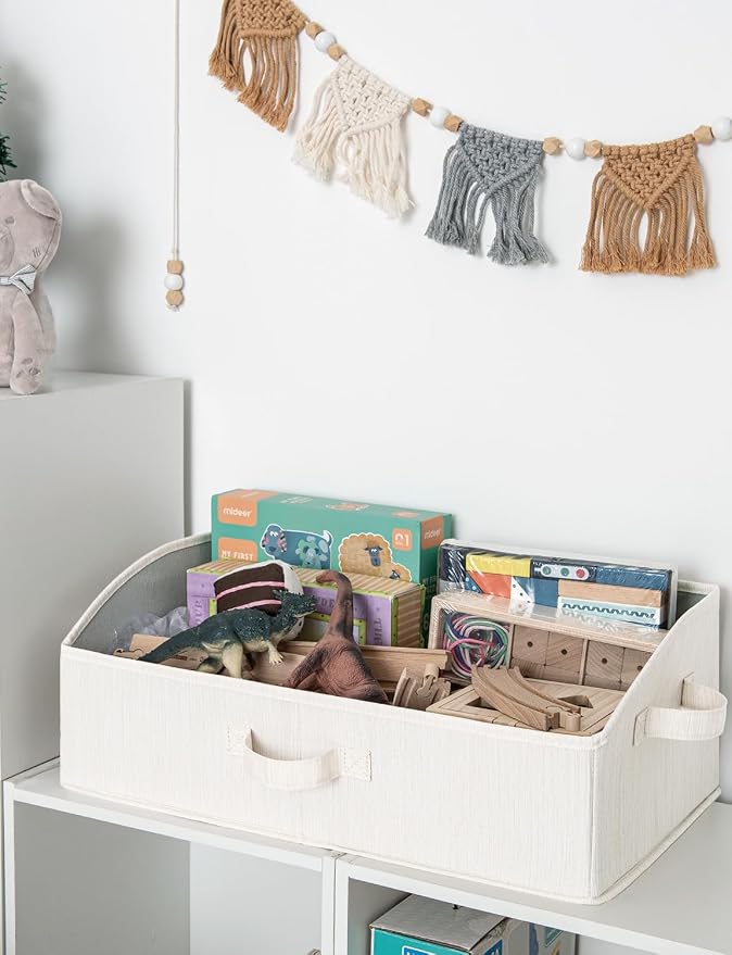 StorageWorks Closet Baskets for Shelves, Trapezoid Storage Bins, Closet Organizers and Storage, Clothes Organizing Bins, Large, Mixing of Beige, White & Ivory, 3-Pack
