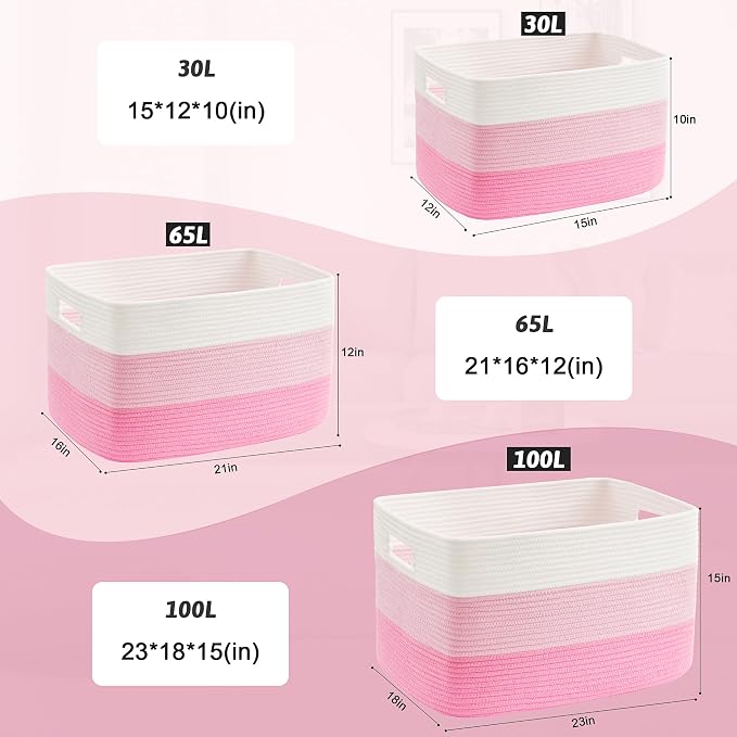Artfeel Blanket Basket,Rectangle Woven Baskets for Storage,65L Laundry Basket for Decorative Nursery Blanket,Toys,Dirty Clothes and Magazine in Shelves,Baby Room,and Living Room
