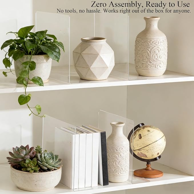 Clear Acrylic Shelf Dividers Closet Organizers for Organization Enthusiasts | 12" Tall Closet Shelf Dividers for Clothes Purse Towel - Sturdy Shelf Separators for Bedroom Kitchen Office Space Saver