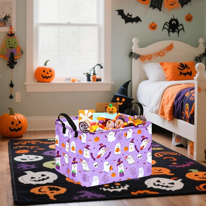 Halloween Empty Storage Basket with Handles Open Gifts&Candy Spooky Basket stuffers for Kids Baby Collapsible Women Organizer Bins Toys Boxes for Shelves Home Office