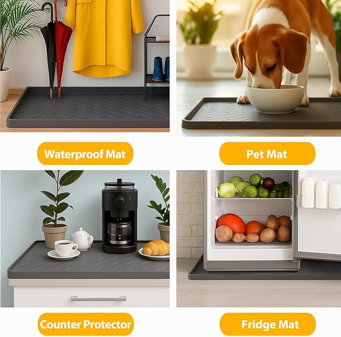 Tigejoy Under Sink Mat 22"" x 19""- Waterproof Silicone Shelf Protector for Kitchen and Bathroom Cabinets, Under Sink Drip Tray Organizer, Mat for Kitchen Cabinet Organizers and Storage, Light Gray