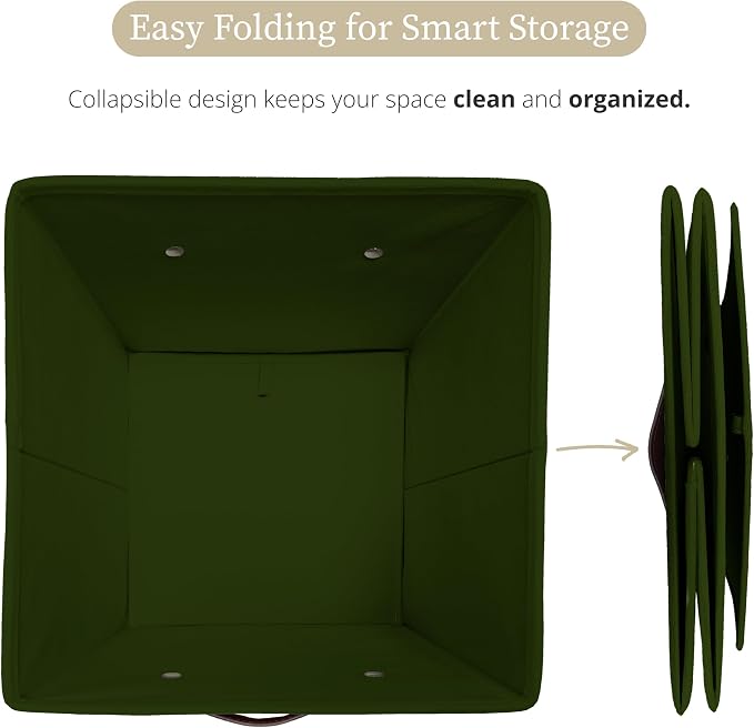 DECOMOMO Storage Bins, Storage Baskets for Shelves | 13" x 15" x 13" Storage Cube Bins with Labels for Organizing Shelves (Kallax, 4pcs, Olive Green)