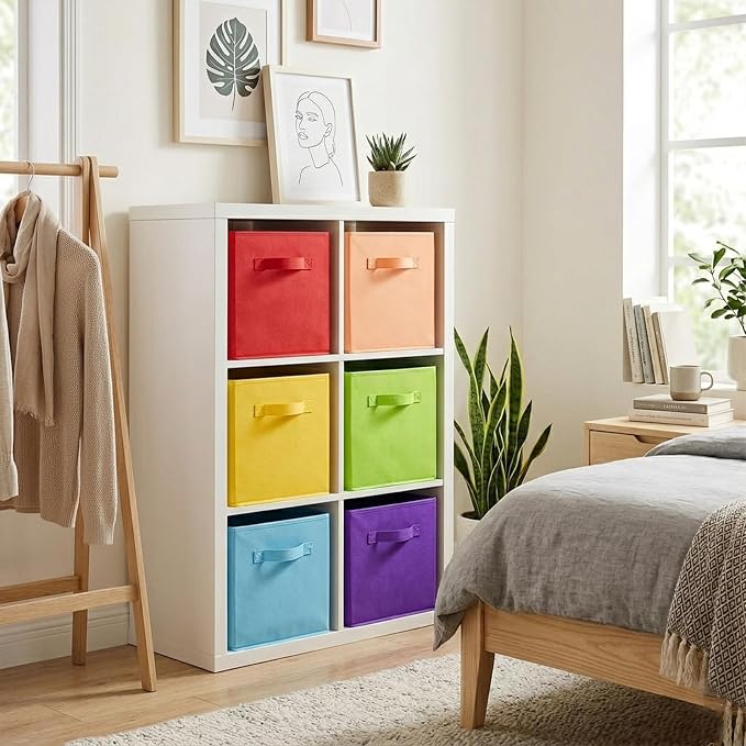 ShellKingdom Storage Bins, Foldable Fabric Storage Cubes And Cloth Storage Organizer For Closet And Toys, 6 Pack (Multi Colors)