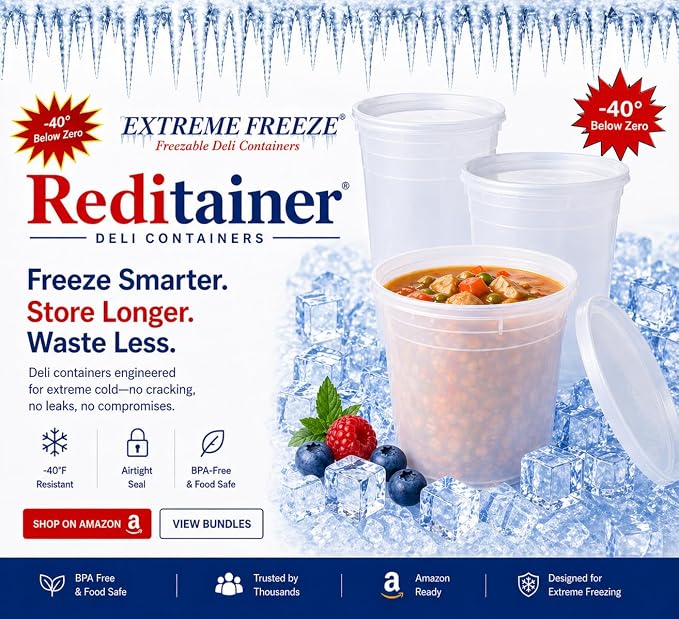Extreme Freeze Deli Food Containers with Lids, 32-Ounce, 24-Pack