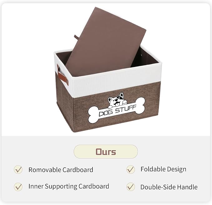 Foldable Dog Toy Box, Fabric Pet Storage, Folding Organizer Home Décor Bin with Handle, Collapsible Storage Basket for Pet Leash, Blanket, Chew Toys and Accessories, Coffee