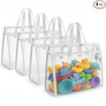 HOLAY 4 Pack Clear Toy Storage Bags with Handle – Playroom Organizer Bins for Kids Toys, Board Games, Busy Bags, and Homeschool Supplies, Transparent PVC Front & Reinforced Base(White, X-Large)