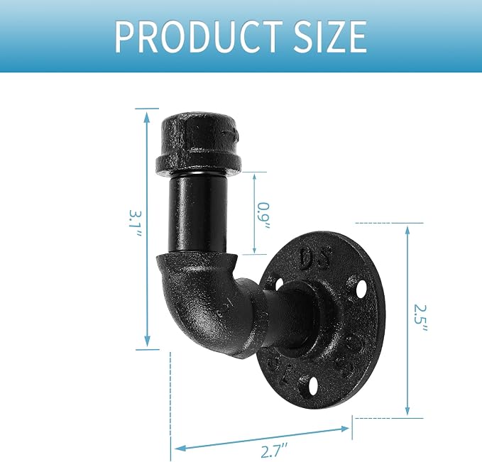 Bathroom Towel Hooks for Hanging 9 Pack Vintage Industrial Pipe Towel Holder Black Wall Mounted Heavy Duty Hook Decorative for Farmhouse Kitchen (9, Black)