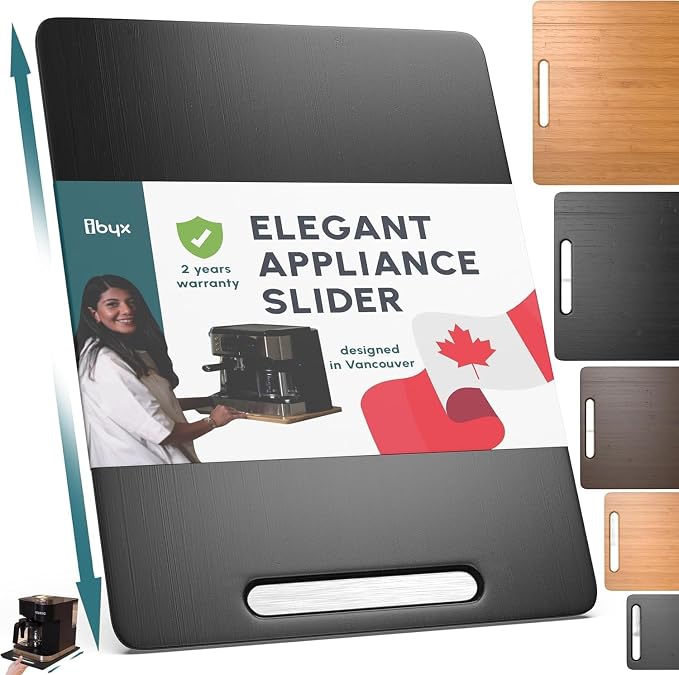 Ibyx Elegant Appliance Slider - Sliding Tray for Coffee Maker & Heavy Kitchen Appliances, Easy Slide, Made of Premium Bamboo, Space-Saving Kitchen Organizer, 40 lb Capacity, Black - 12 x 16 Inch