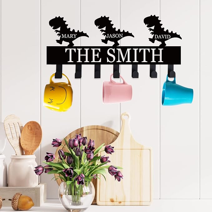 Dinosaur Key Holder for Wall, Wall Key Hooks with Children Name, Key Hanger Decor for Kitchen, Entryway, Hallway, Office, Doorway Housewarming Gifts New Home