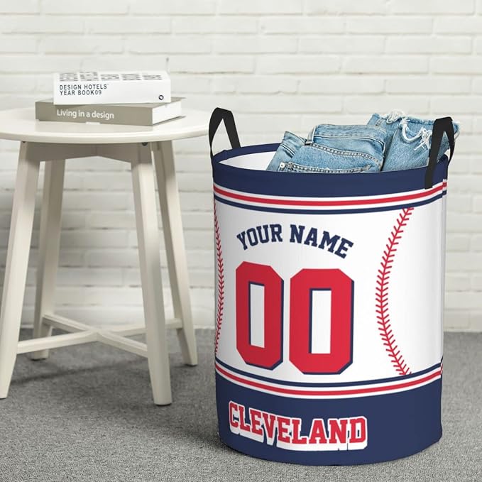 Custom Cleveland Laundry Hamper Personalized Laundry Basket Customized Name And Number Collapsible Storage Basket for Bedroom Bathroom Living Room Baseball Fan Gifts