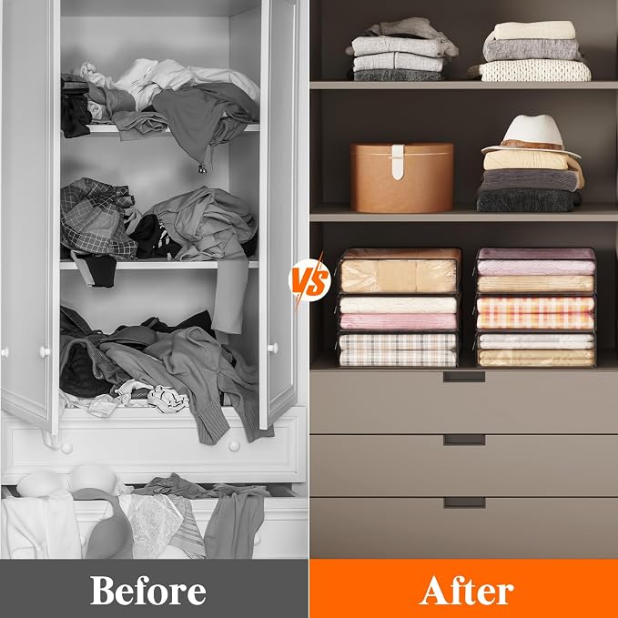 Lifewit 14L Clear Sheet Storage Bags with Zipper 3 Pack, Plastic Sweater Storage Bins for Clothing, Vinyl Foldable Clothes Containers Organizers for Closet, Blankets, Bedding 15.7 x 13.8 x 3.9 Inch
