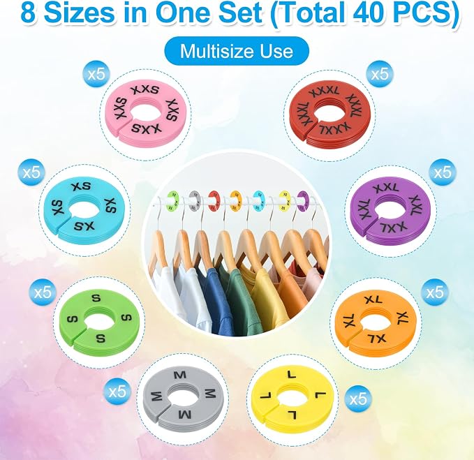 PATIKIL Clothes Dividers, 40 Pack Multicolored Plastic, 8 Sizes, Closet Organizer