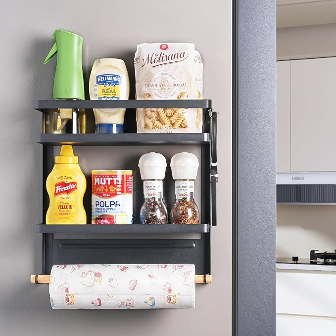 Magnetic Paper Towel Holder for Fridge, Kitchen Countertop Organizers Magnetic Shelf and Wall Mount Storage