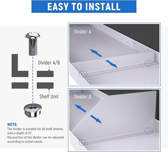AA Products P-SH-Divider-A Shelf Divider Shelf Accessories Designed for 13" Depth Van Shelving Storage, Set of 3 - Grey