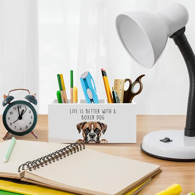Boxer Dog Gifts Pen Pencil Holder for Desk, Funny Boxers Dog Gift Office Desk Accessories, Life Is Better with a Boxer Dogs Pen Holders Organizer for Women Bathroom Decor