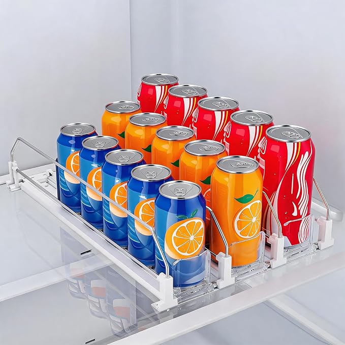 HIYOHIYO 3 Row Auto-Push Drink Organizer for Fridge, Depth 15" | Automatic Soda Can Dispenser, Adjustable Width, For Refrigerator Supermarket Shelf Storage